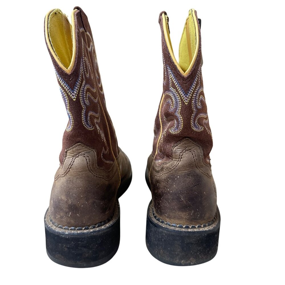 Ariat Womens Leather Western Boots US 8.5B Brown Embroidered Design Pull-On Work - Picture 5 of 11